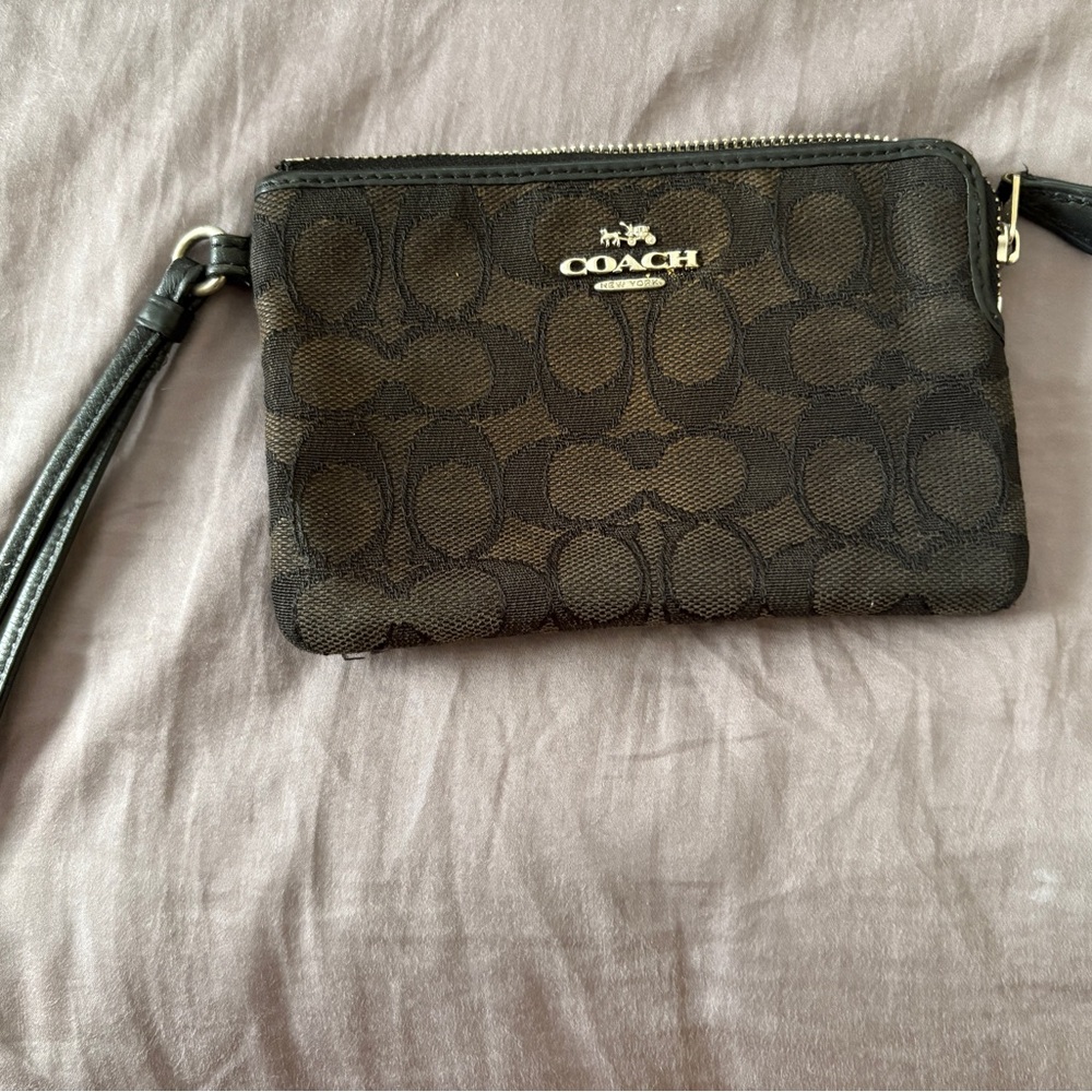 Coach Signature Black Wristlet Clutch